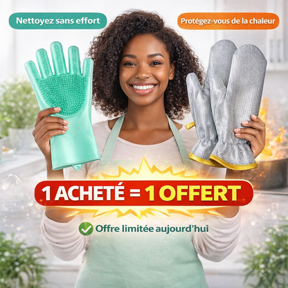Pack Gants 2-en-1 Cuisine Pro. (silicone et aluminium) Le Duo parfait