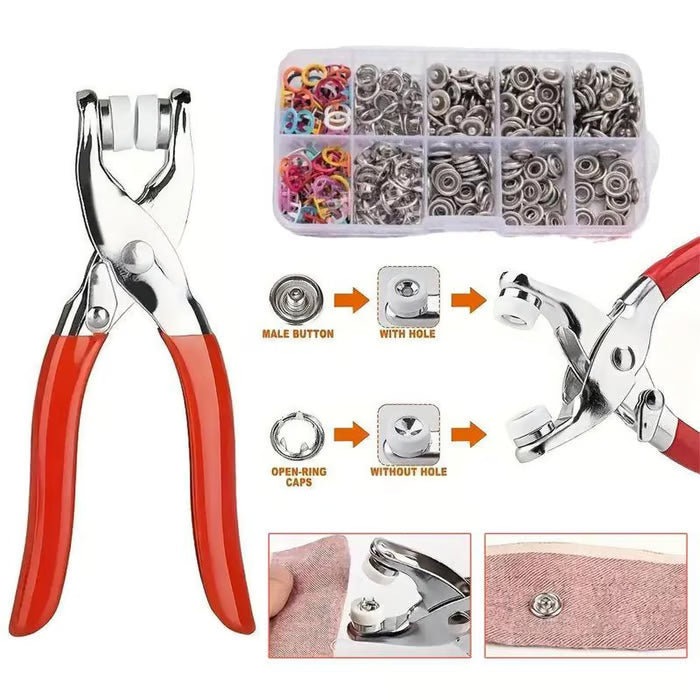 PINCE À ŒILLETS AVEC KIT D’ŒILLETS MÉTALLIQUES