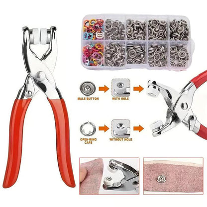 PINCE À ŒILLETS AVEC KIT D’ŒILLETS MÉTALLIQUES