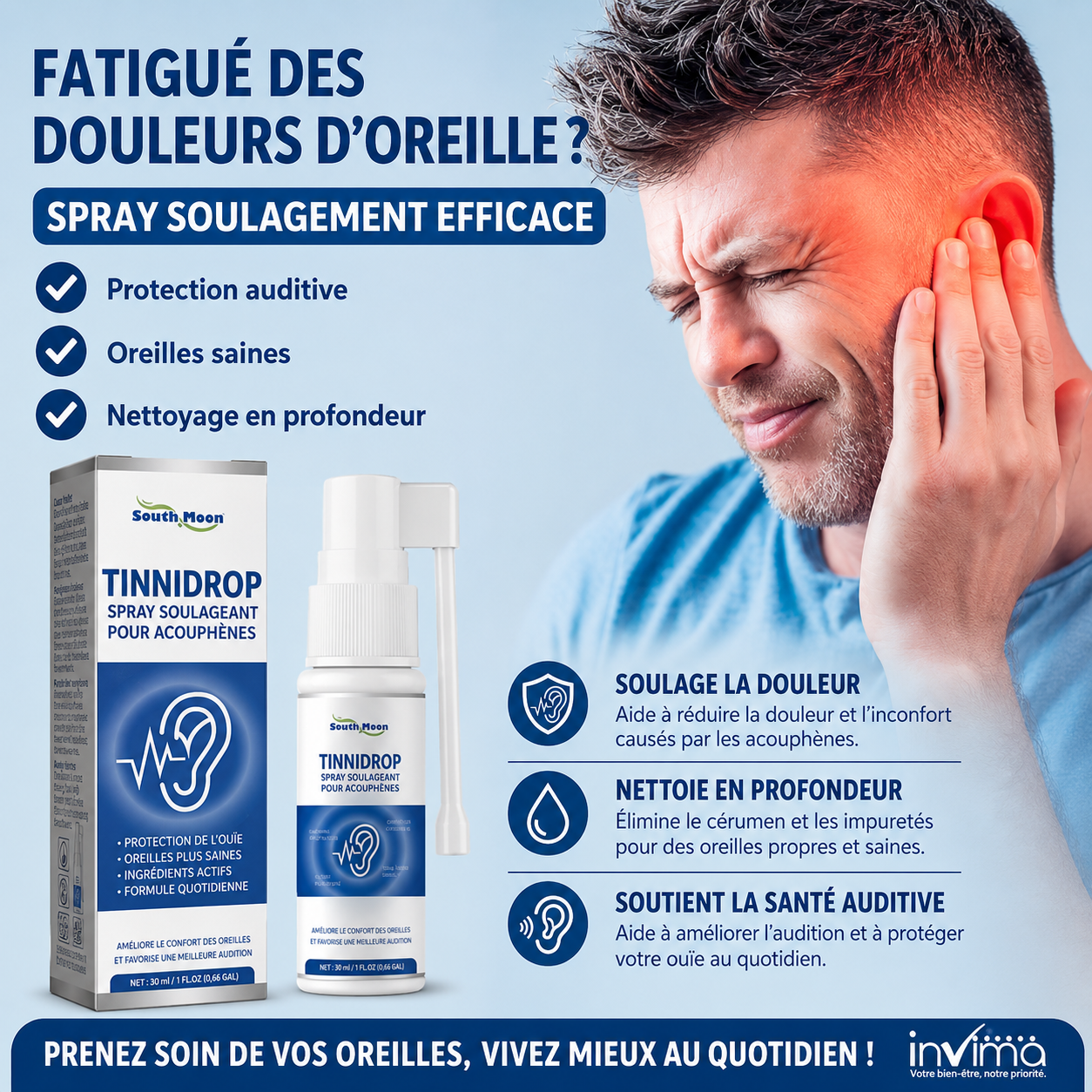 Spray anti-acouphènes pour éliminer les bruits et les brûlures d'oreilles