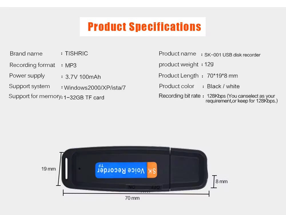 Mini Enregistreur Vocal USB Discret – Votre Mémoire Fiable au Quotidien